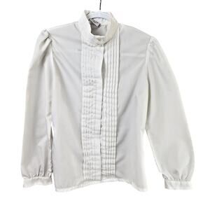 NaMa of California White Pleated Front Top Women Medium - Long Sleeve